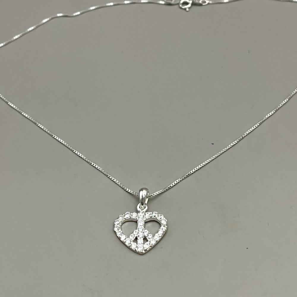 Silver Crystal Heart Peace Necklace - Picture 4 of 5